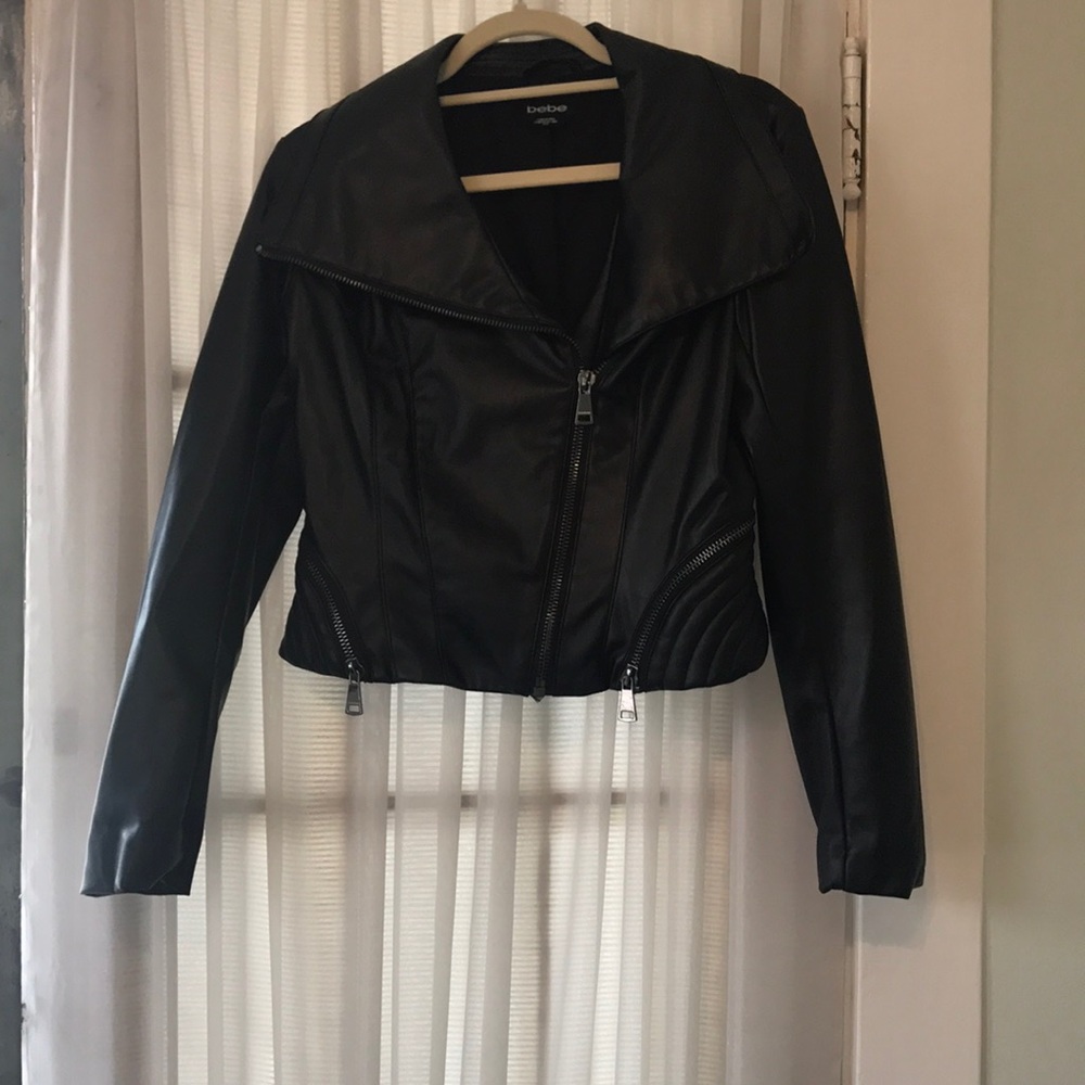 Bebe black leather crop jacket
